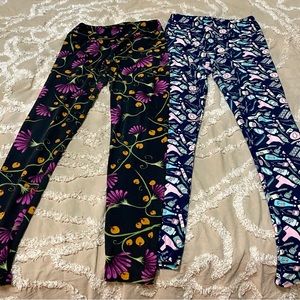 One Size LuLaRoe Leggings Set purple Flowers and Beauty themed Prints